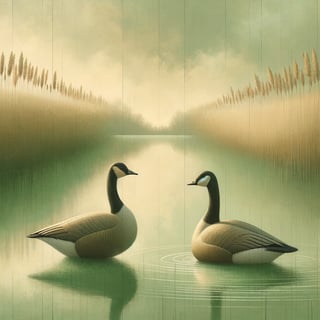 Serene Lakeside Geese Painting