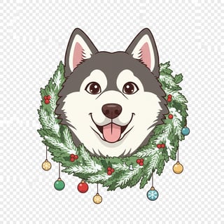 Alaskan Malamute with Christmas Wreath