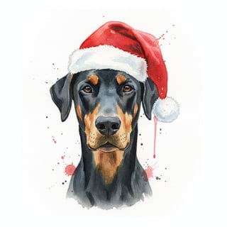 Doberman Pincher in Santa Hat