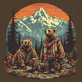 Boho 90s Grizzly Bear Graphic Art
