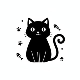 Cute 2D Black Cat Vector