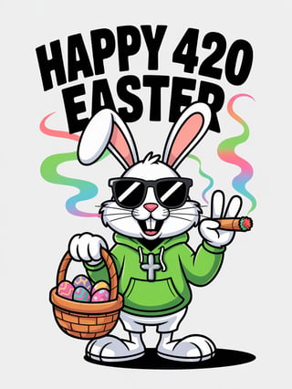 Stylized Bunny with Easter and Cannabis Theme