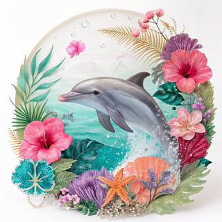 Elegant Dolphin with Tropical Botanicals