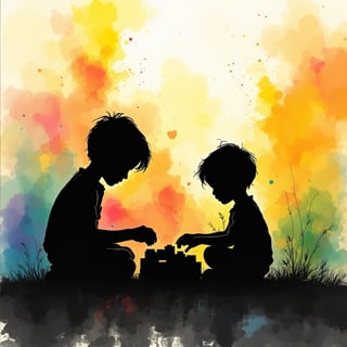 Silhouette of Boys with Colorful Background