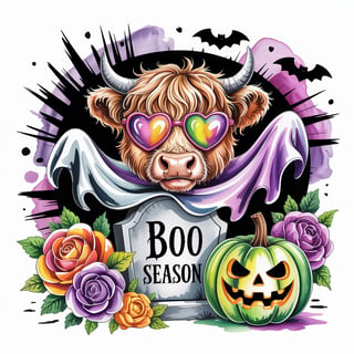 Cute Highland Cow Halloween Art
