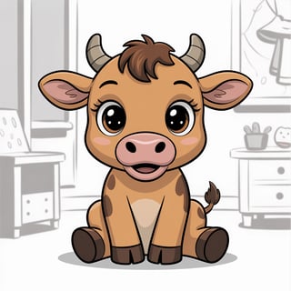 Cute Animated Calf in Kids Room