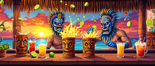 Tiki Bar with Lucha Libre Wrestlers