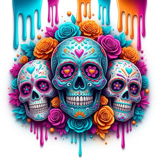 Colorful Sugar Skull Trio Art