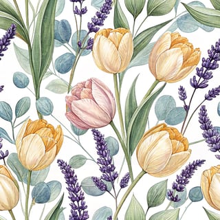 Spring Tulips and Lavender Illustration