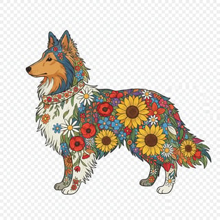 Boho Floral Shetland Sheepdog Illustration