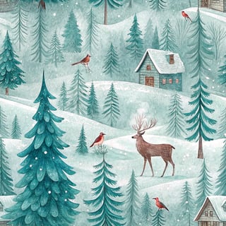 Snowy Woodland Watercolor Scene