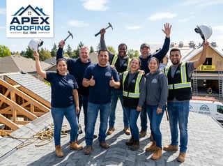 Roofing Staff Posing with Logo