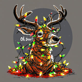 Reindeer Tangled in Christmas Lights