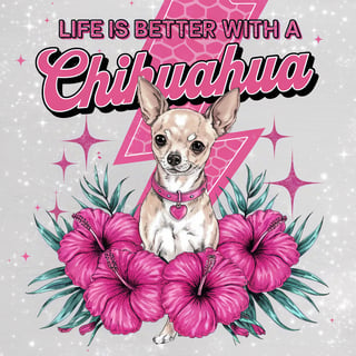 Chihuahua with Hibiscus Flowers Art
