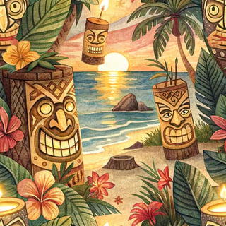Hawaiian Tiki Lantern Watercolor Art