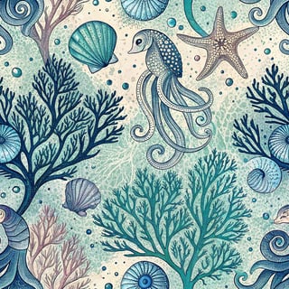 Hand-Drawn Ocean Tattoo Pattern