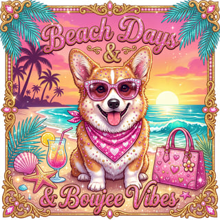 Corgi Beach Party Digital Illustration