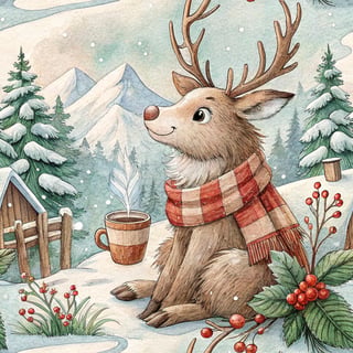 Whimsical Watercolor Reindeer Illustration