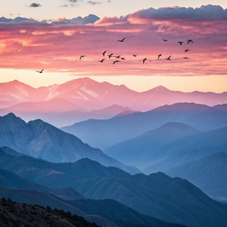 Pink Sunset Over Mountain Range