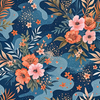 Cobalt Blue Camouflage with Neon Florals