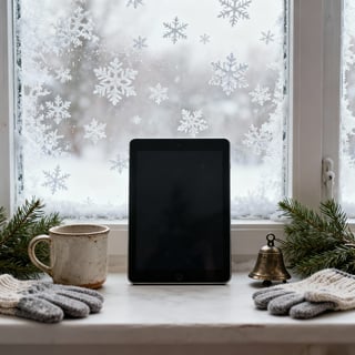 Cozy Winter Scene with Frosted Window