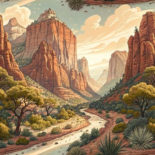Retro 2D Zion National Park Illustration