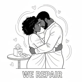 Black Couple Hugging Line Art