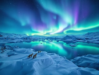 Aurora Borealis Over Polar Glacier