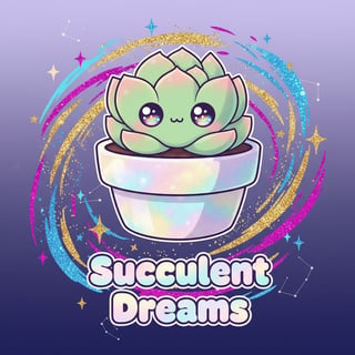 Kawaii Chibi Succulent in Holographic Pot