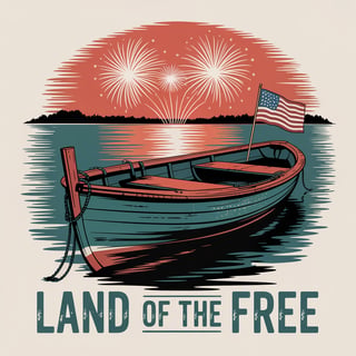 Vintage Rowboat with Fireworks