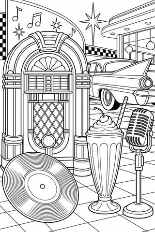 1950s Nostalgia Coloring Page
