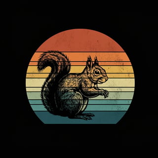 Squirrel Silhouette Retro Sunset
