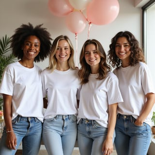 Diverse Group in White T-Shirt Mockup