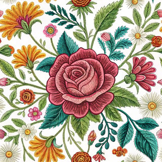 Neon Floral Embroidered Motif