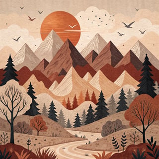 Stylized Mountain Landscape Pattern