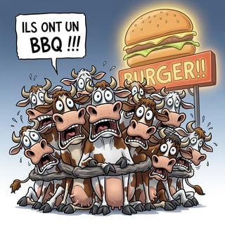 Funny Cartoon Cows in Fear