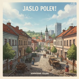 Vibrant Travel Poster of Jasło Downtown