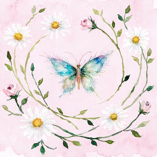 Watercolor Butterfly and Floral Illustration