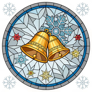 Winter Stained Glass Golden Bells