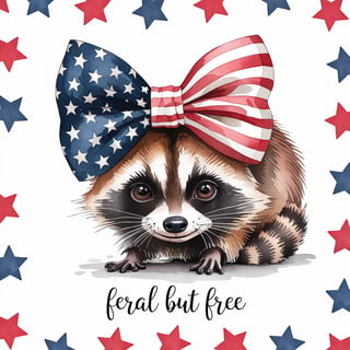 Cute Raccoon with Patriotic Bow