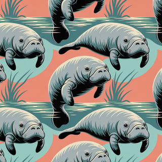 Seamless Florida Manatee Pattern