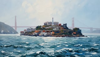 Impasto Oil Painting of Alcatraz Island