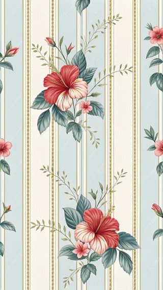 Vintage Blue & Cream Floral Wallpaper