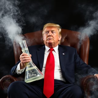 Trump Relaxed with Bong in Leather Chair