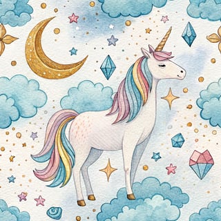 Whimsical Unicorn Cloudscape Pattern