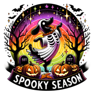 Dancing Skeleton Dog Halloween Illustration