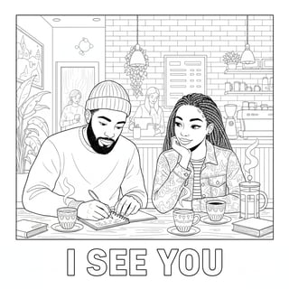Black and White Coffee Shop Illustration