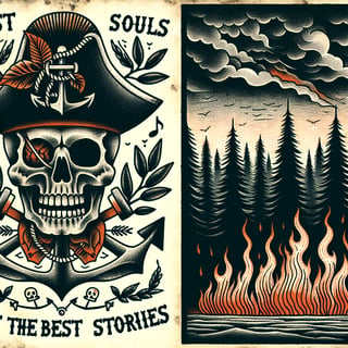 Vintage Skeleton Pirate Tattoo Art