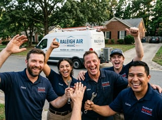 HVAC Crew Celebrating in Raleigh