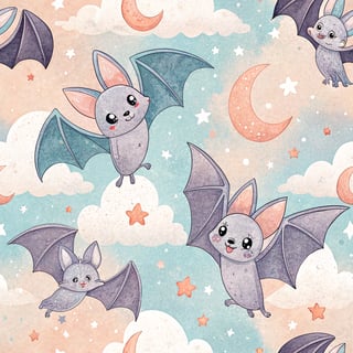 Chibi Bats Among Pastel Stars